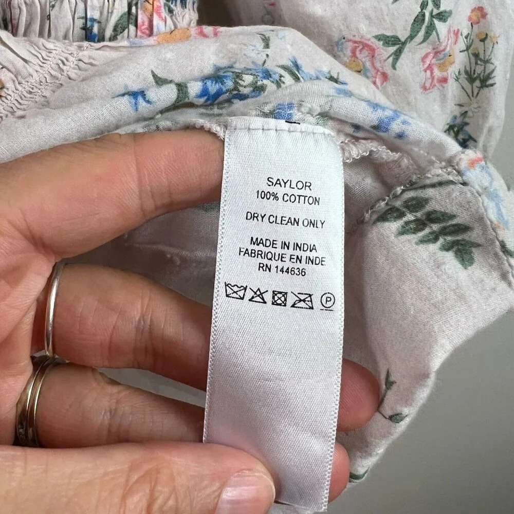 Saylor Clover Smocked Top Size XS Pink Floral Swiss Dot Peasant Cottagecore - Picture 9 of 9
